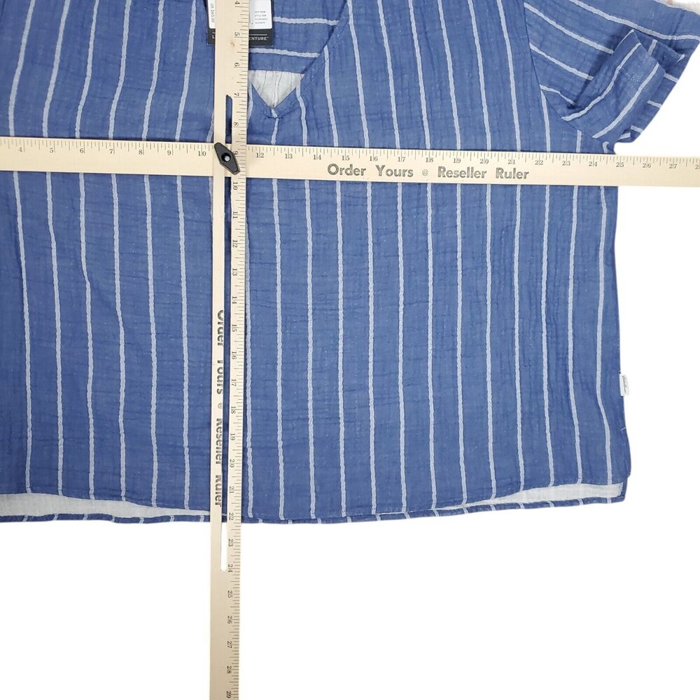 Eddie Bauer Carry On Shirred Short Sleeve Shirt XL Bluebird Boxy Relaxed Fit NEW - Picture 14 of 14